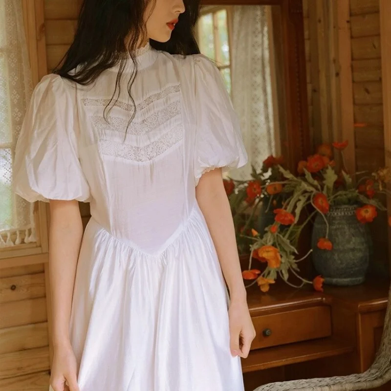 Vintage Elegant Dress Women Sweet Frence Designer Midi Revolve Dress Female Casual Puff Sleeve Solid Party Dress Summer 2022 Tunics Sale discount Vintage Elegant Dress Women Sweet Frence Designer Midi Revolve Dress Female Casual Puff Sleeve Solid Party Dress Summer 2022 Tunics Sale discount