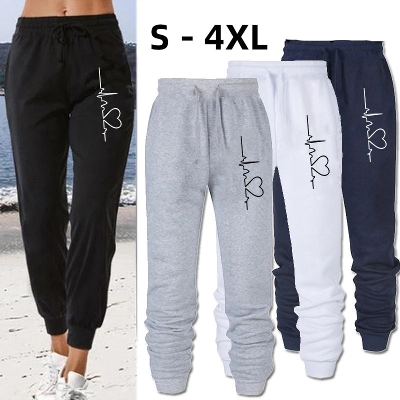 Womens Sweatpants Loose Long Pants Fashion Electrocardiogram Printed Trousers Trousers Lace Delicate