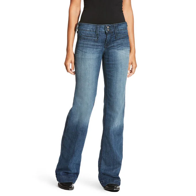 Ariat Women's Trouser Mid Rise Stretch Outseam Ella Wide Leg Jean Trousers Handmade Artisanal
