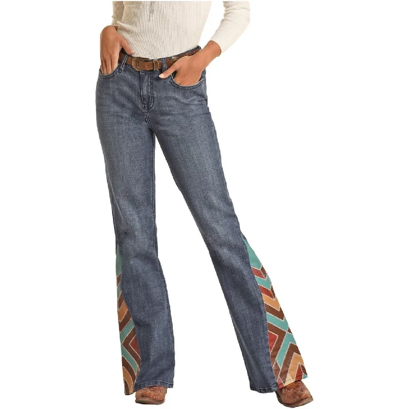 LADIES ROCK & ROLL DARK PATCHED LEATHER INSERT TROUSER Trousers Favorite Customer