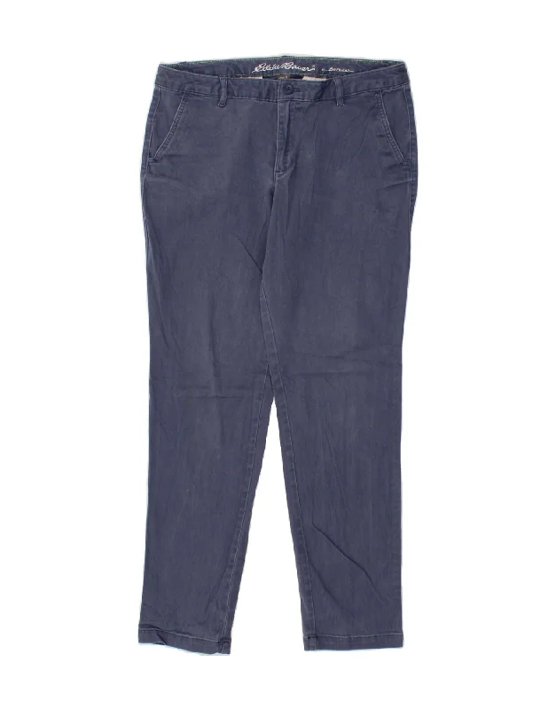 EDDIE BAUER Womens Boyfriend Chino Trousers US 10 Large W32 L30 Navy Blue Trousers Satin Smooth