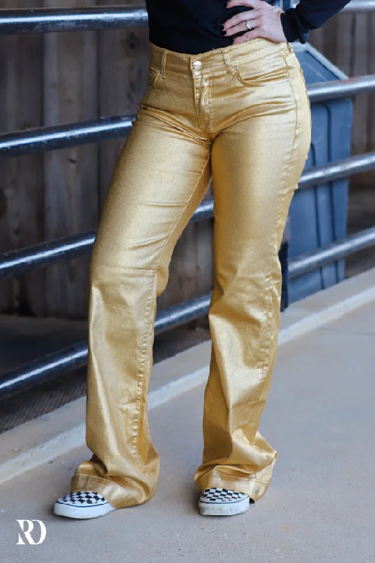 GOLD METALLIC SIGNATURE TROUSERS Trousers stylish elegant