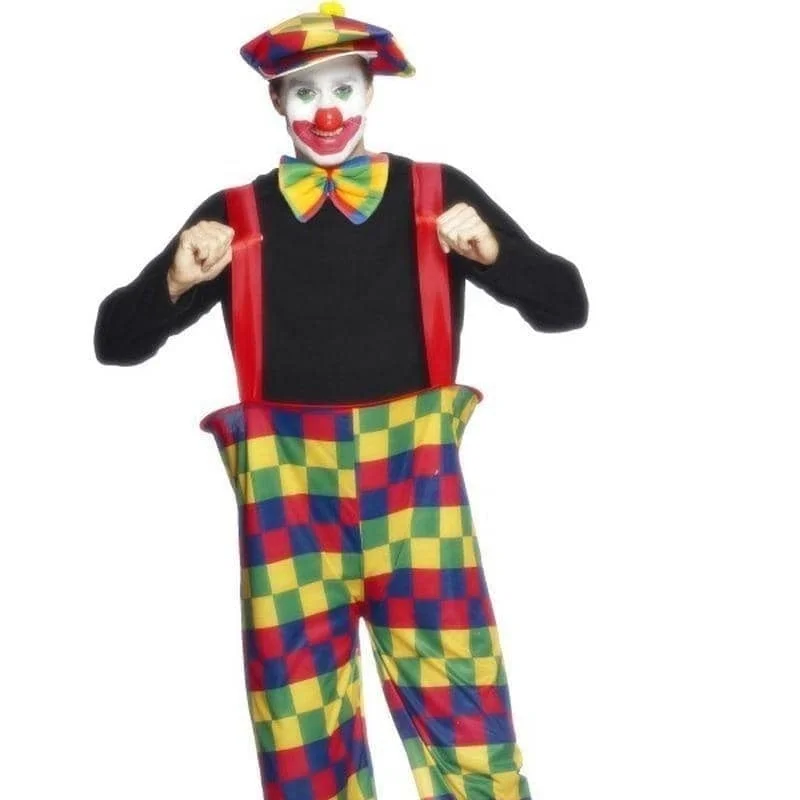Hooped Clown Costume Adult Multi-Coloured Trousers Hat Bow-Tie Trousers Canvas Durable