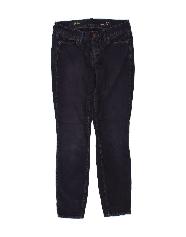 J. CREW Womens Toothpick Skinny Corduroy Trousers W25 L28 Navy Blue Cotton Trousers Low Rise Relaxed