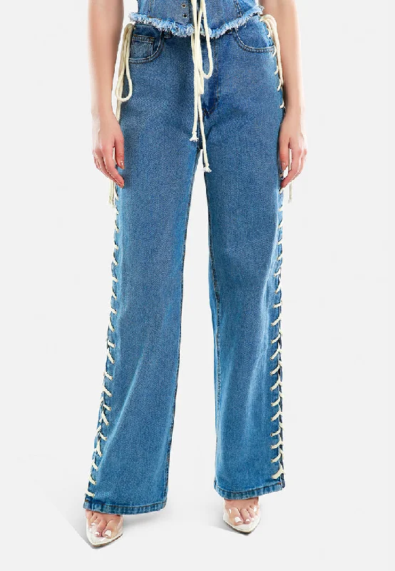 Lace Up Denim Trousers Trousers versatile functional