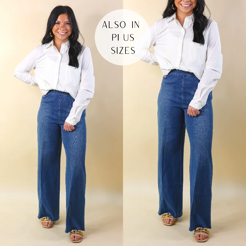 Lyssé | Erin Wide Leg Denim Trousers in Mid Wash Trousers Summer Linen