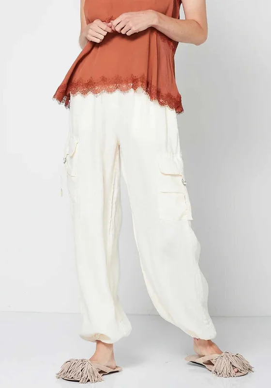 NU Denmark Uma Linen Cargo Trousers, Cream Trousers versatile functional