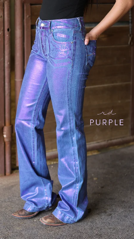 PURPLE METALLIC SIGNATURE TROUSER DENIM Trousers Evening Elegant