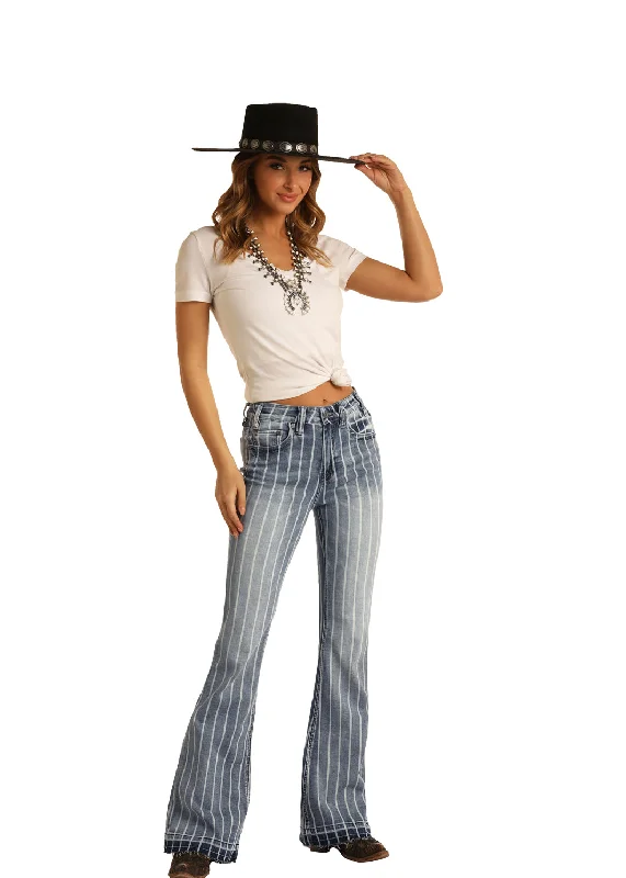 Rock & Roll Denim Extra Stretch High Rise Striped Trouser Jean Trousers luxurious premium