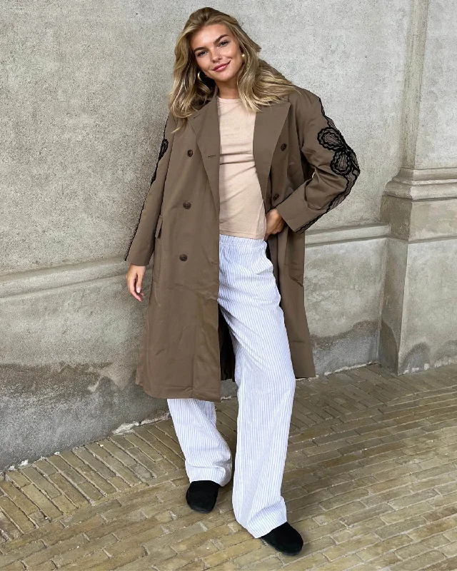 ABIGAILESW TROUSERS - Camel striped Trousers fashionable trendy