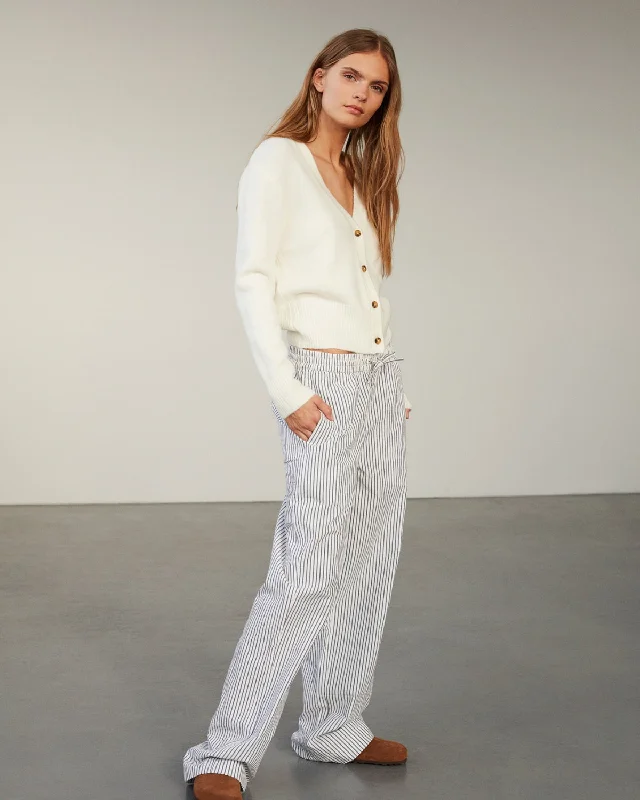 ABIGAILESW TROUSERS - Dark Blue striped Wide Leg Loose Fit Mid Waist