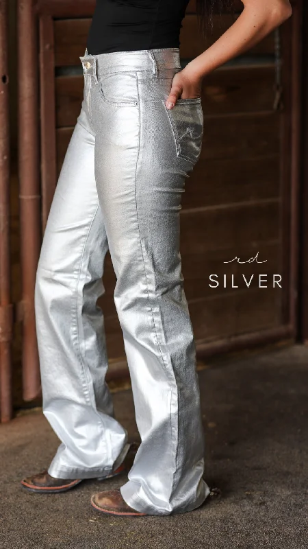 SILVER METALLIC SIGNATURE TROUSER DENIM Trousers Mesh Breathable