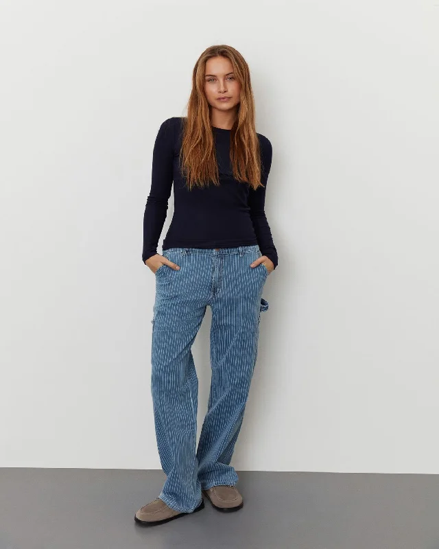 GITTESW TROUSERS - Light Blue striped Trousers Lace Delicate