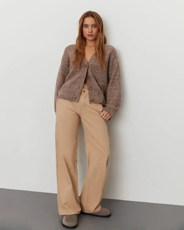AMYSW TROUSERS - Beige Trousers Elastic Waist Soft