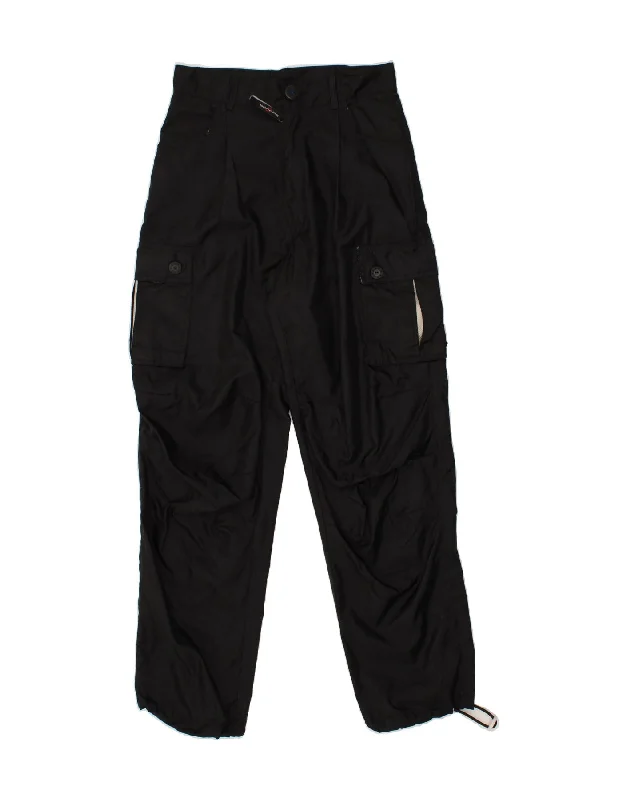VINTAGE Womens Straight Cargo Trousers W30 L32  Black Polyamide Trousers Party Sparkling