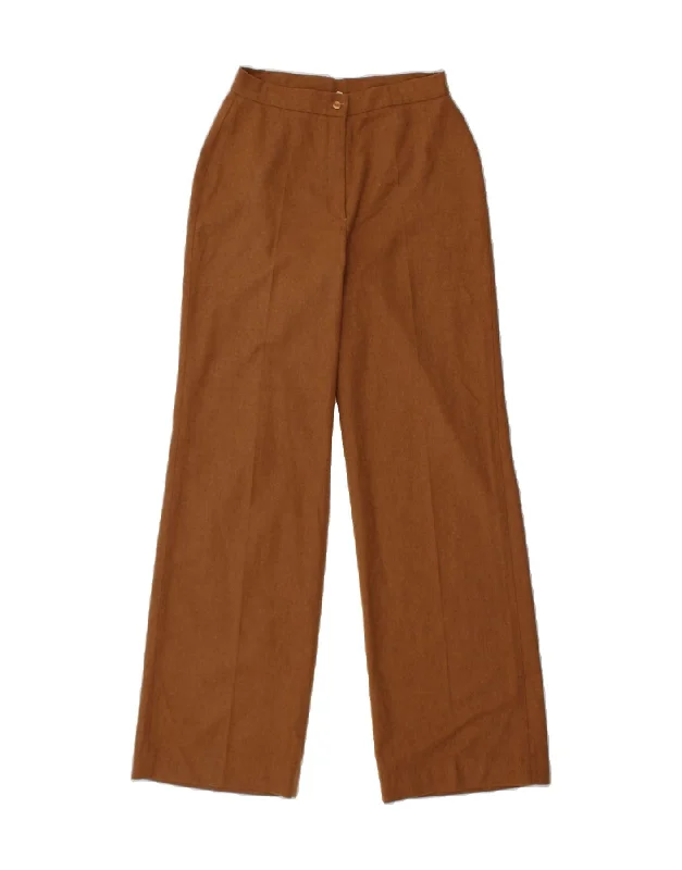 VINTAGE Womens Wide Leg Casual Trousers Small W26 L32 Brown Wool Trousers stylish modern