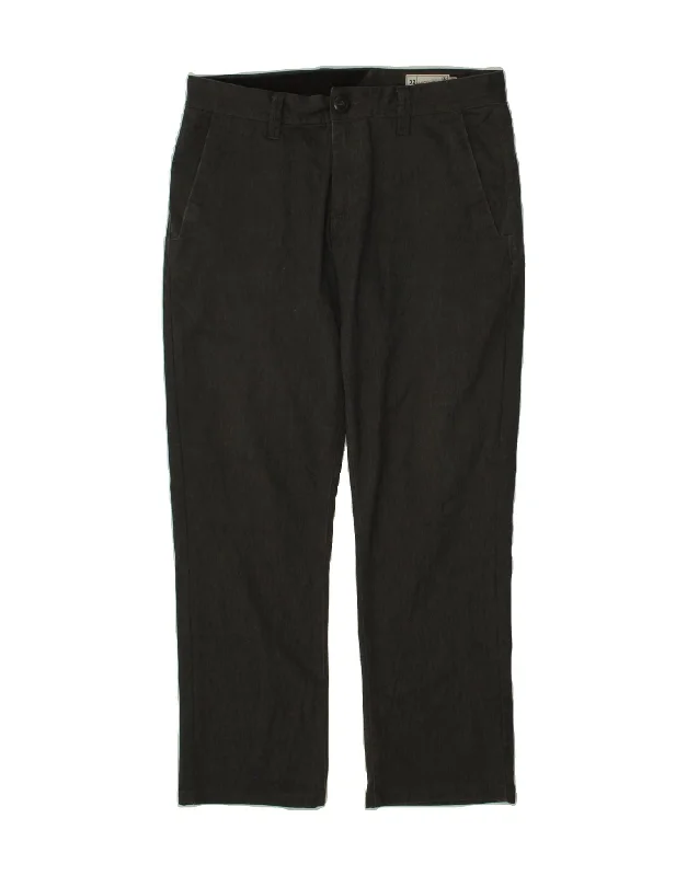 VOLCOM Womens Straight Chino Trousers W32 L28 Grey Cotton Trousers Leather Faux