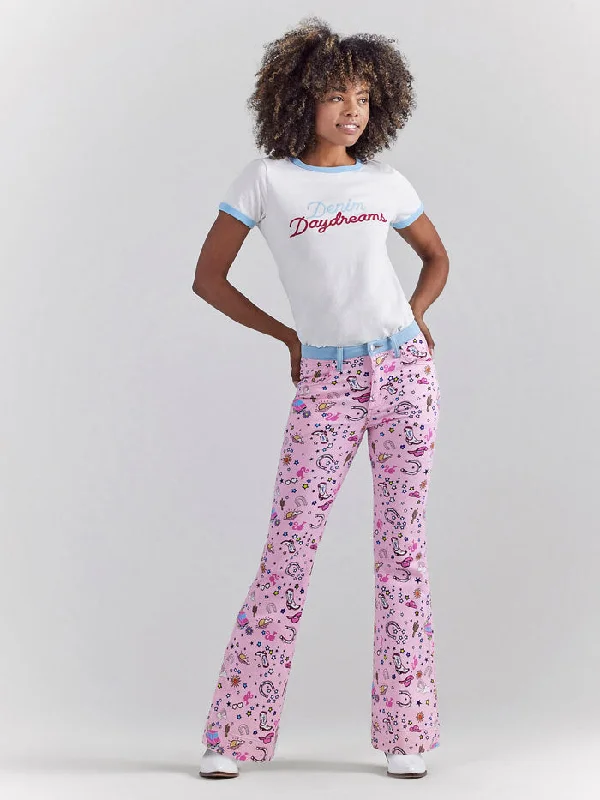 Wrangler 112345041 Womens BARBIE Retro High Rise Trouser Jean Pinnacle Pink Trousers Modern Contemporary