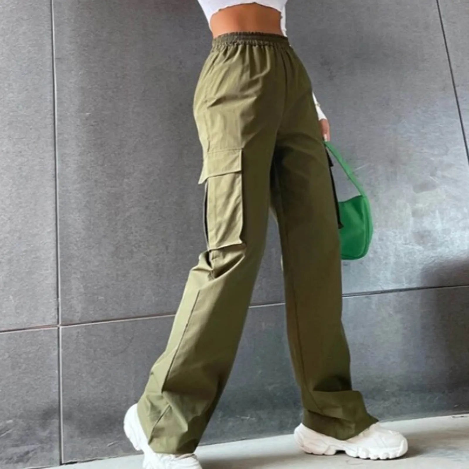 Young Girls Casul Pants Women Straight Wide Leg Trousers Trousers Striped Patterned