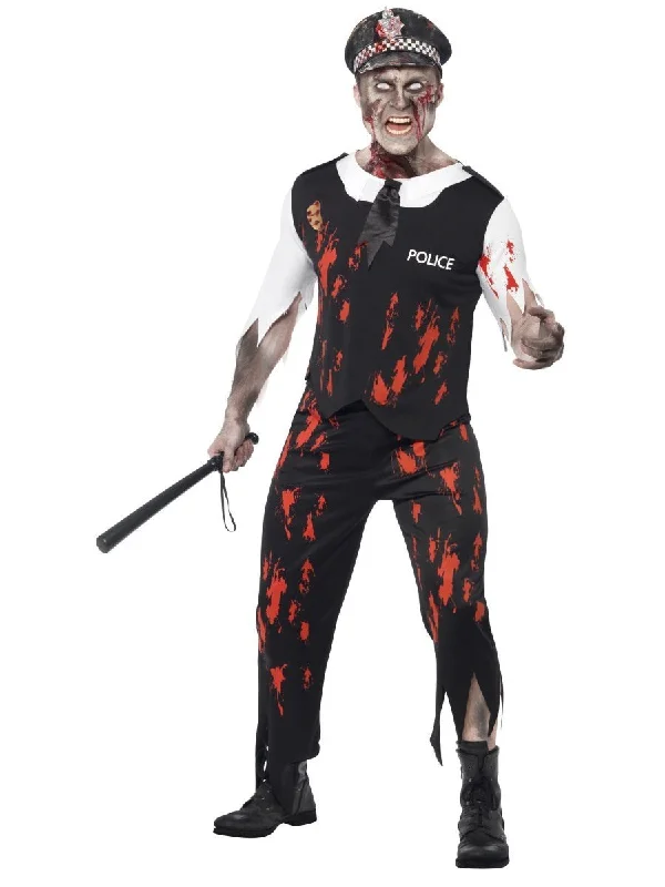 Zombie Policeman Costume Adult Black Red White Shirt Tie Trousers Hat Trousers Review Highly