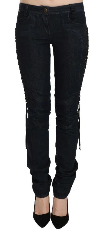 Just Cavalli Elegant Low Waist Skinny Trousers Trousers Mesh Breathable