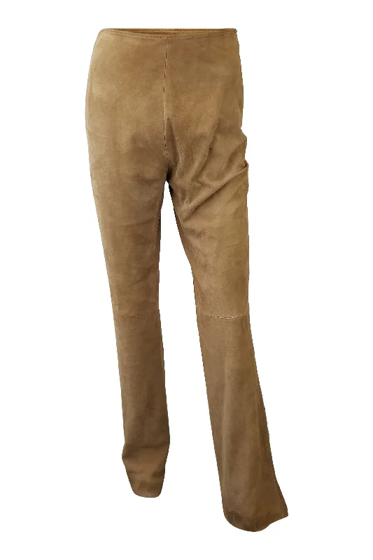 LOEWE Tan Brushed Suede Straight Leg Trousers (38) Trousers Gym Athletic