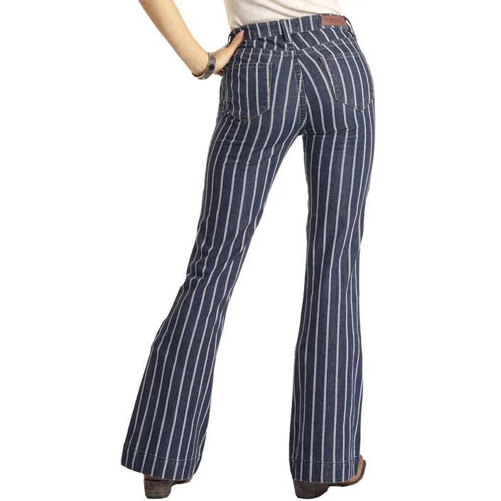 Rock & Roll Denim Women's High Rise Striped Trouser Trousers Culottes Wide Leg