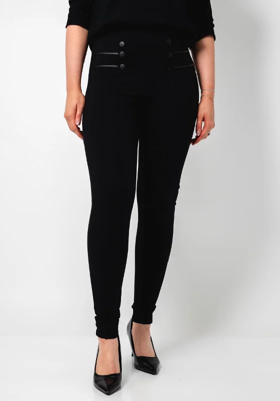 Tiffosi Bono Button Front Skinny Trousers, Black Trousers Modern Contemporary