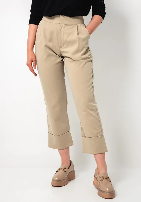 Tiffosi Toulouse Turned Up Hem Straight Leg Trousers, Beige Trousers Ceremony Elegant
