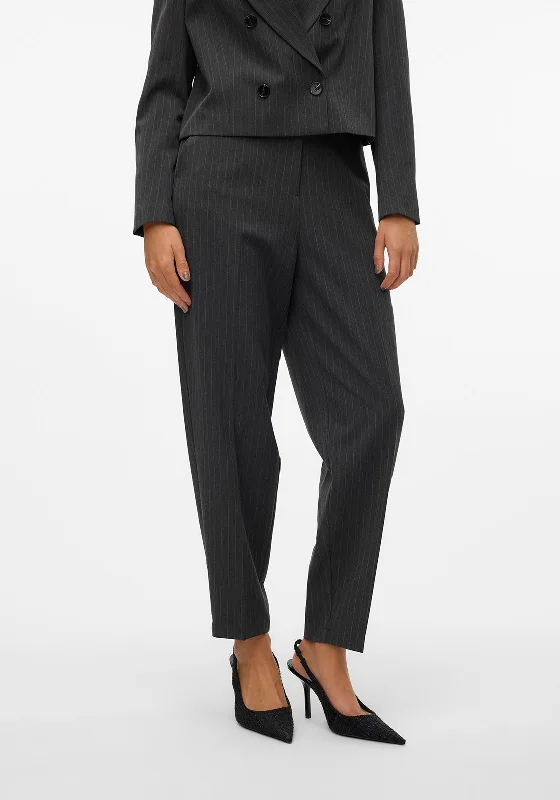 Vero Moda Silje Pinstripe Barrel Leg Trousers, Grey Trousers Running Lightweight