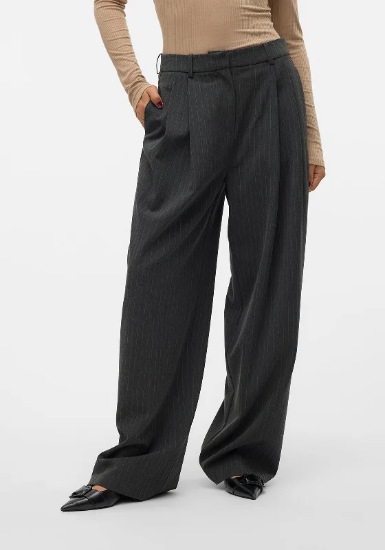 Vero Moda Silje Pinstripe Wide Leg Trousers, Grey Trousers Business Professional