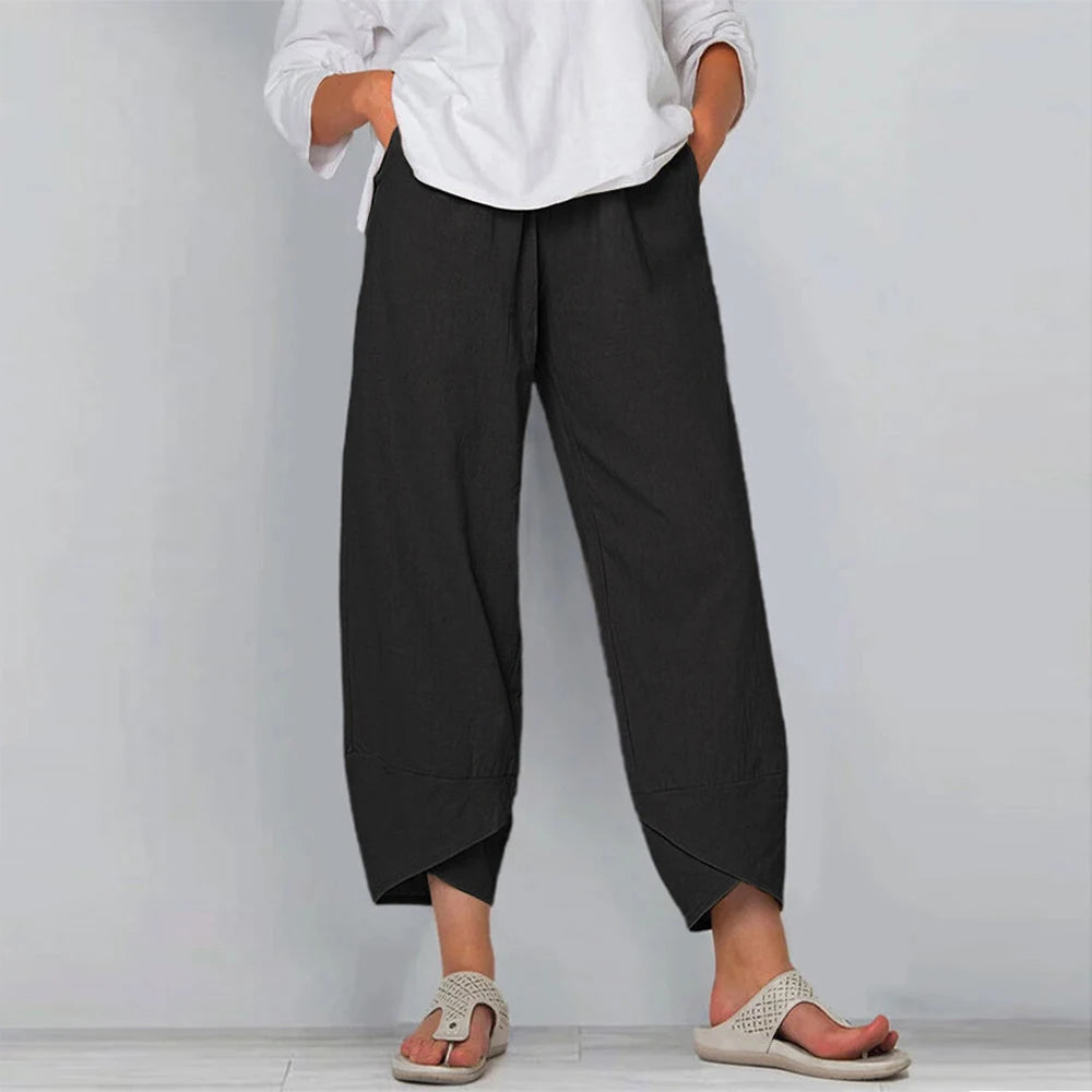 Women's Cotton Linen Baggy Casual Ladies Summer Harem Pants Trousers Trousers High Rise Slim Fit