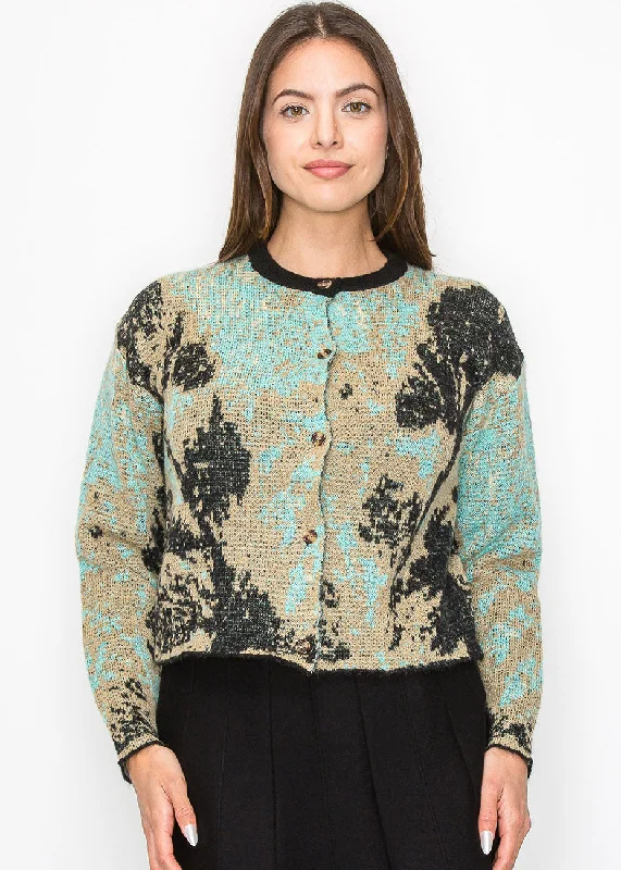 Abstract Nature Buttoned Cardigan Cable Knit Ribbed Knit Lace Knit