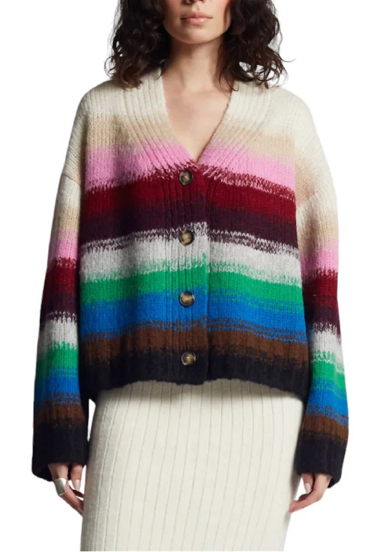 Aliana Cardigan In Multi Color Striped Floral Plaid