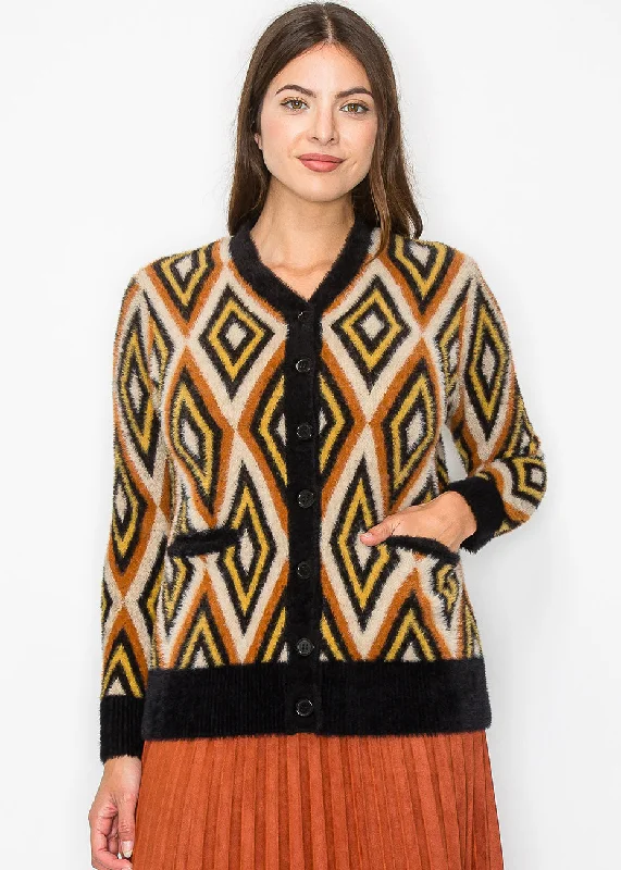 Autumn Vibes Geometric Cardigan Open Front Closed Front Wrap Front