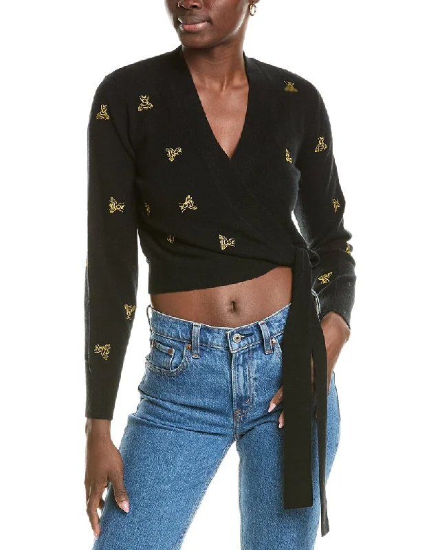 Brodie Cashmere Wool & Cashmere-Blend Bee Embroidery Wrap Cardigan Cable Knit Ribbed Knit Lace Knit Brodie Cashmere Wool & Cashmere-Blend Bee Embroidery Wrap Cardigan Cable Knit Ribbed Knit Lace Knit