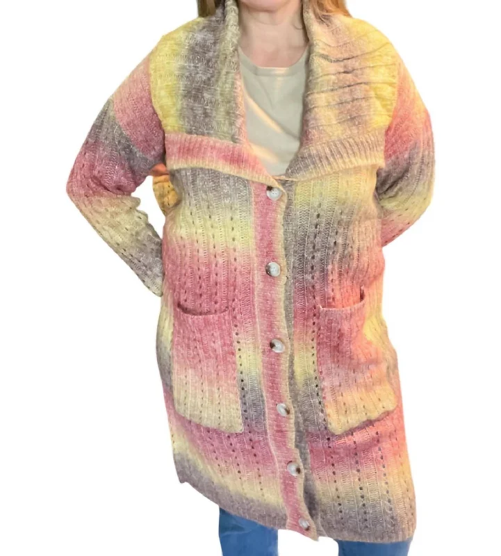Celine Cardigan In Multi-Colored Faux Fur Fabric Real Fur Fabric Shearling Fabric