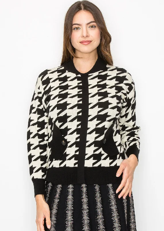 Classic Houndstooth Knit Cardigan Knit Fabric Woven Fabric Fleece Fabric
