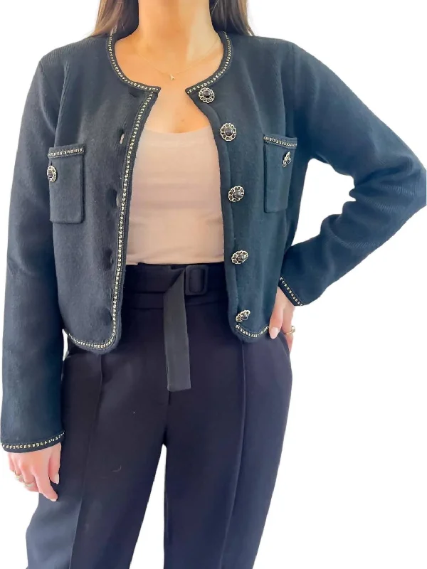 Coco Knit Cardigan In Black Terry Blend Velvet Blend Canvas Blend