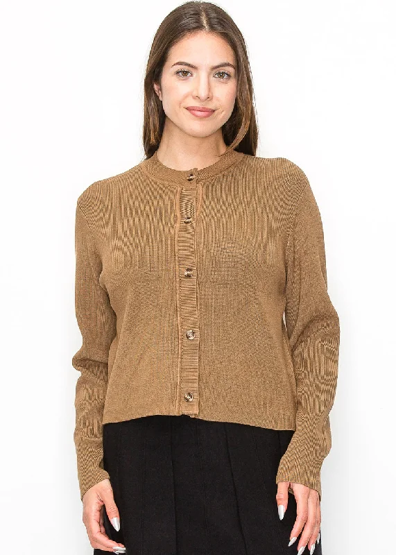 Elegant Ribbed Camel Cardigan Rayon Fabric Velvet Fabric Corduroy Fabric