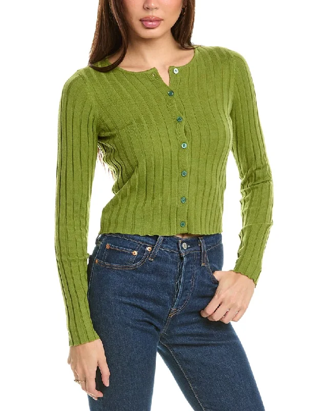 Harper Ribbed Wool-Blend Cardigan Elasticated Padded Insulated
