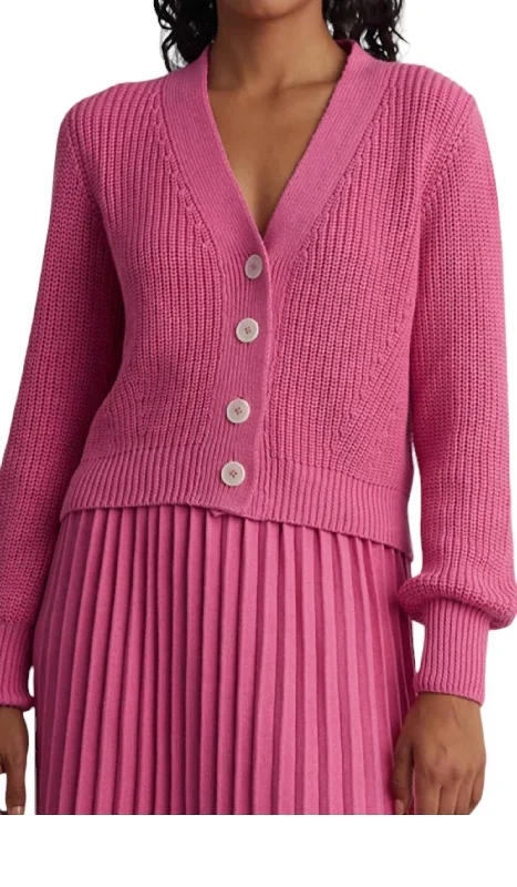 Isla Cardigan In Tafy Pink Mesh Fabric Canvas Fabric Denim Fabric