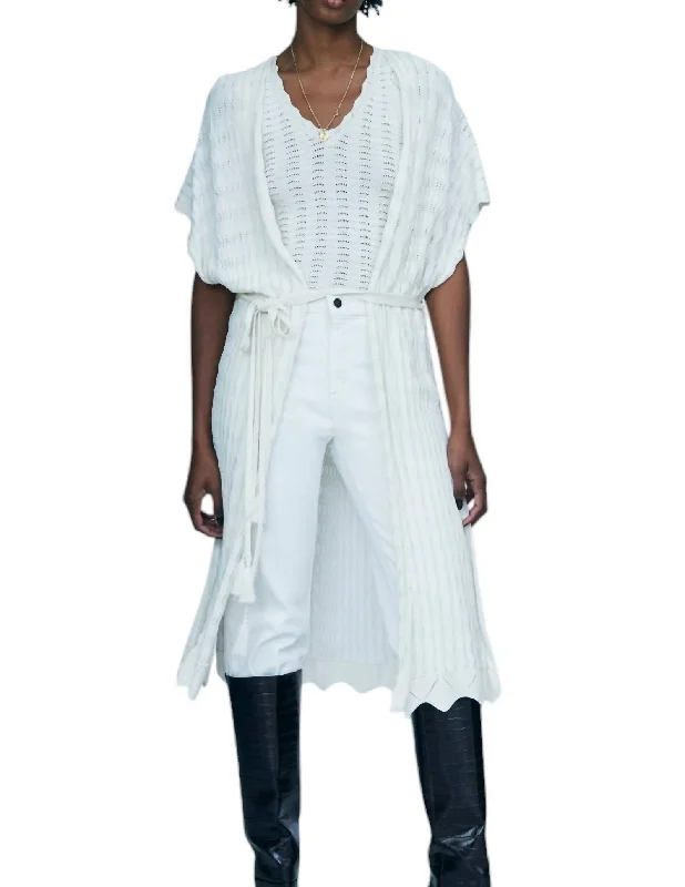 Knit Belt Cardigan In Ivory Terry Terry Cloth Terry Knit