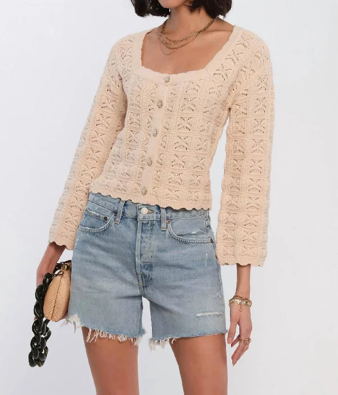 Lorena Cardigan In Ivory Collared Crew Neck Turtle Neck