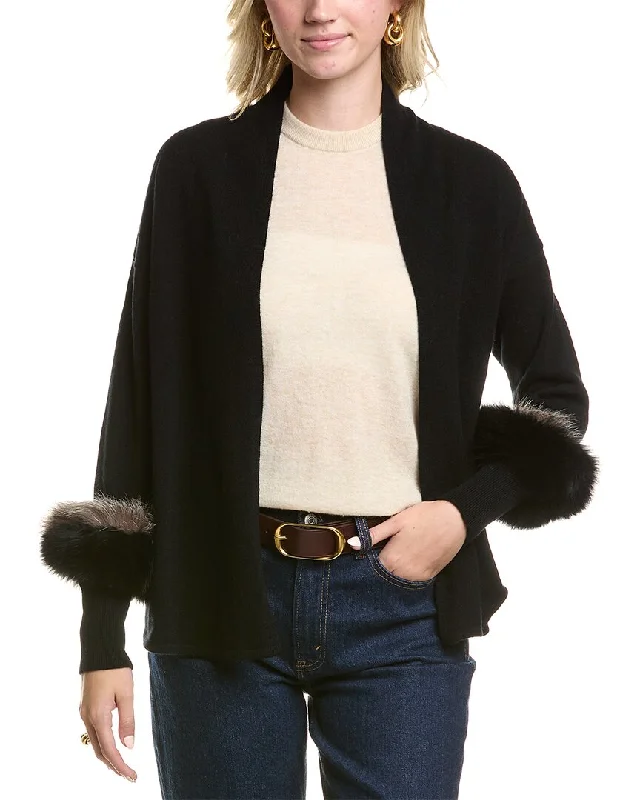 MEIR Cashmere Cardigan Solid Print Embellished