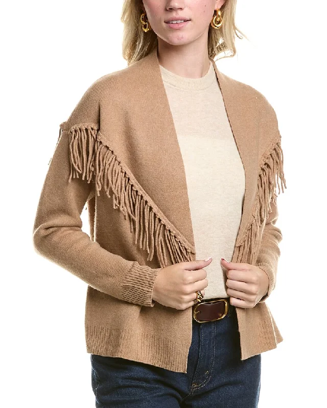 MEIR Fringe Wool & Cashmere-Blend Cardigan Knit Fabric Woven Fabric Fleece Fabric