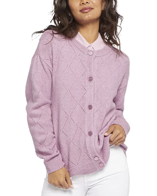 NYDJ Pointelle Argyle Cardigan Boat Neck Shawl Collar Notched Collar