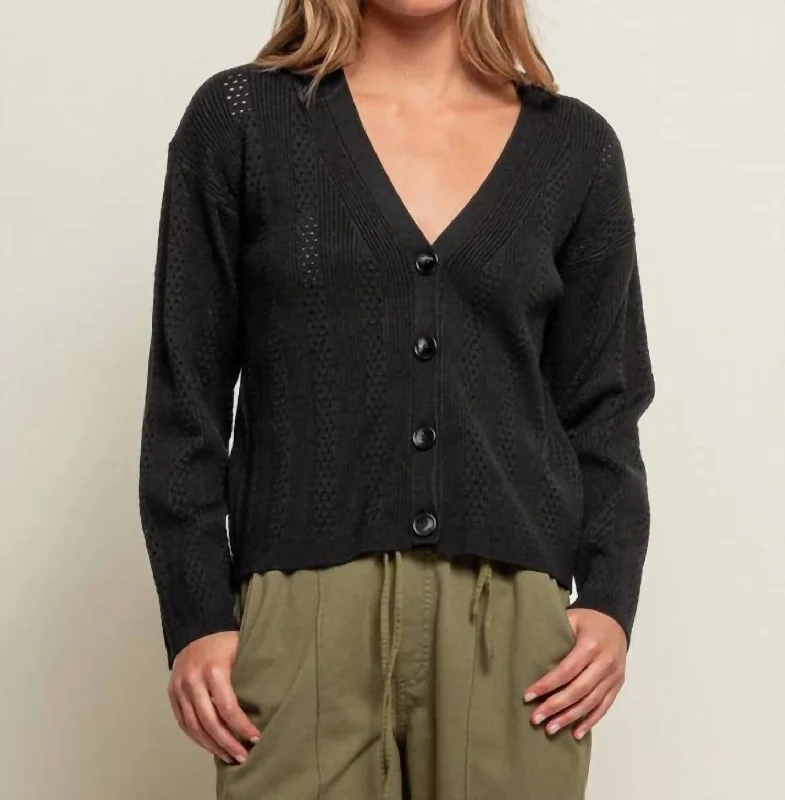 Pointelle Cardigan In Black Print Jacquard Patchwork