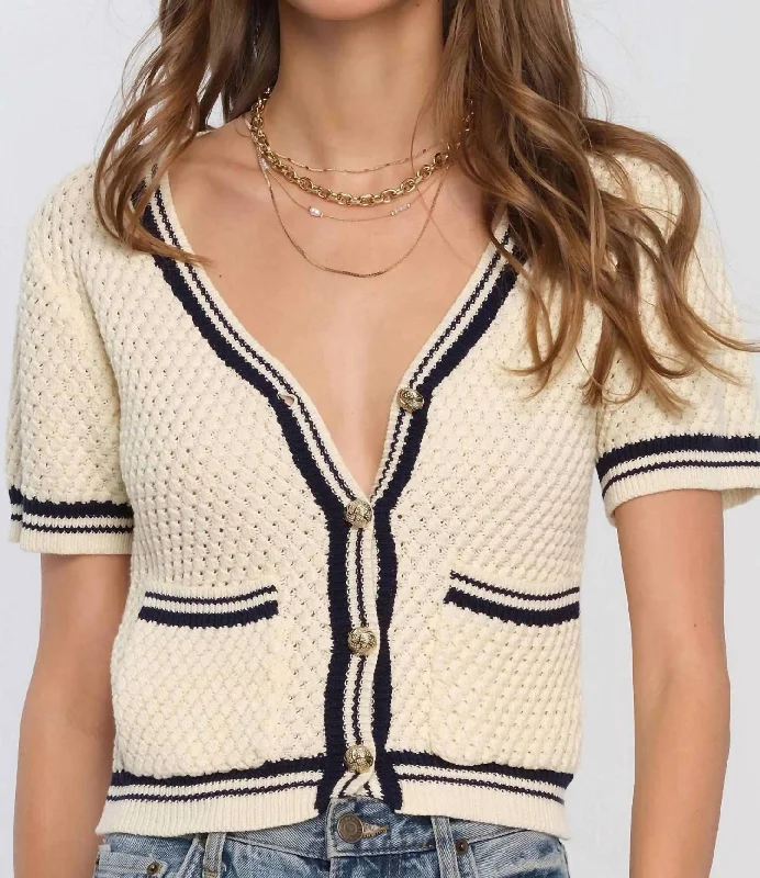 Salinas V Neck Cardigan In Ivory Fleece Fabric Down Fabric Feather Fabric