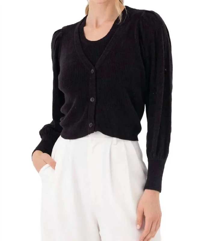 Sedona Cardigan In Black Chenille Fabric Brocade Fabric Lace Fabric
